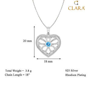 Collier CLARA en argent sterling 925 avec pendentif cœur en topaze bleue, diamant et perle, serti de clos en or rose, plaqué rhodium, style tendance - Product Image 4