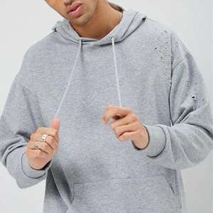 Sudaderas con Capucha Personalizadas con Bordes Deshilachados para Hombre, Estilo Punk, Estampado Urbano, Dobladillo Deshilachado, 100% Algodón, Tops de Invierno - Product Image 2