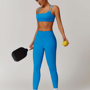 Ensemble de yoga athlétique pour femmes, 2 pièces, vêtements de sport, tissu extensible en spandex/nylon, prix abordable - Product Image 4