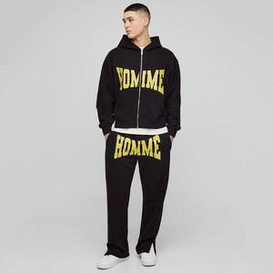 Personalizado en todo el mundo de gran tamaño Homme Zip Sudadera con capucha Pantalones de chándal de lana gruesa Conjunto de Jogger con Pantalón cargo y dobladillo dividido Chándal - Product Image 1