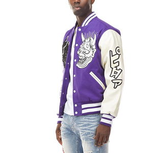 Men's Winter Varsity Jackets with Wool Body Leather Sleeves <b>Towel</b> Embroidery Patch Work <b>Stand</b> Collar Street Style-New Arrival - Product Image 6