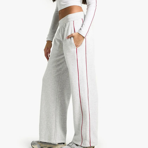 Pantalones de chándal informales de Invierno para mujer con logotipo personalizado al por mayor, mezcla de poliéster y algodón, detalle de encaje, cintura elástica, rectos de alta calidad - Product Image 4