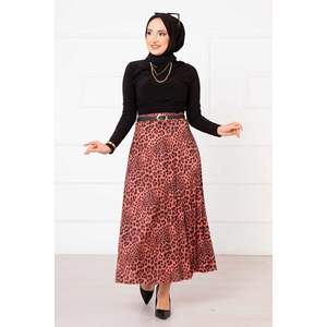 Leopard Patterned <b>Elastic</b> <b>Waist</b> Hijab <b>Skirt</b> Long Rose Color - Product Image 3