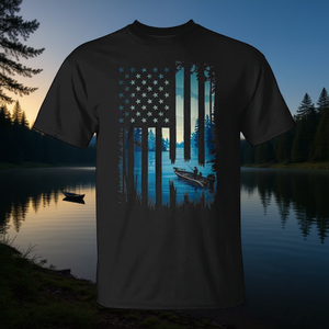 T-shirt de pêche au basse pour hommes, manches courtes, design drapeau américain, design de pêcheur - Product Image 3