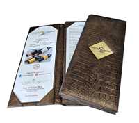 Porte-menu en cuir PU A4 de haute qualité, certifié ISO, couleur personnalisée, logo plaqué or antique durable, pour restaurant, hôtel, bar, en gros