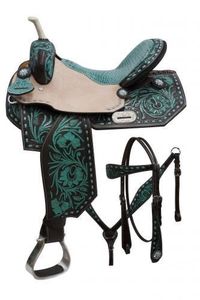 Turquoise chính hãng Da phía Tây ngựa yên ngựa Thùng đua tack thiết lập 100% cao cấp RN doanh nghiệp - Product Image 2