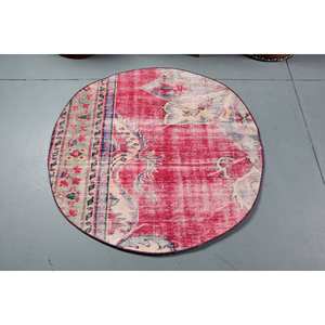 พรมขนสัตว์3.5ft x 3.5ft วินเทจสีแดงสีเบจเย็บปะติดปะต่อกันพื้นที่ขนาดใหญ่ที่มียางหนุนหลัง10มม. สำหรับการออกแบบนามธรรมสี่เหลี่ยมทางเข้า - Product Image 3