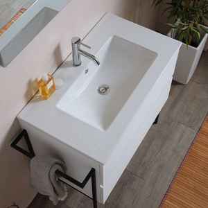 Mueble de Baño Minimalista de Dos Piezas de Cerámica BELIZE de 80 cm, para Colgar en la Pared, con Lavabo, Espejo y Toallero Lateral - Product Image 3