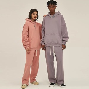 Logo personnalisé unisexe poids lourd surdimensionné survêtement vêtements de rue hommes vierge 2 pièces ensemble survêtement baggy pantalon bouffant impression survêtement - Product Image 2