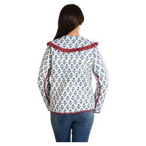 Chaqueta acolchada de algodón cuello volante diseñador mujeres chaquetas indio hecho a mano algodón bloque impreso acolchado kimono chaqueta para el invierno - Product Image 6