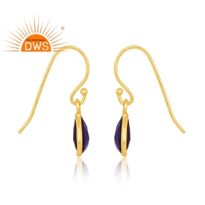 Boucles d'oreilles pendantes en argent sterling plaqué or 18 carats avec double améthyste et quartz, bijoux demi-fins, fabricant de bijoux - Product Image 3