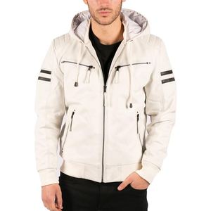 Genuine Men's Sheep Hooded Leather Jacket Soft Real Leather Stylish Biker Coat Casual Fashionable Outerwear - Product Image 1