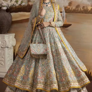 NUEVO DISEÑADOR HERMOSO VESTIDO DE NOVIA ANARKALI,LEHENGA & DUPATTA CON CUENTAS DE CRISTAL EMBELLEZADO, TRABAJO DABKA PARA BODA = 2025 - Product Image 1