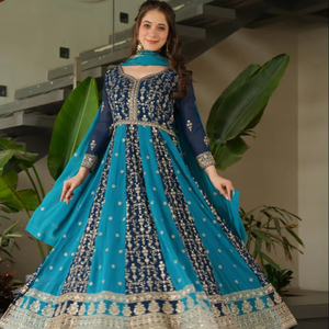 Vestido DE TRABAJO elegante de diseñador para mujer Dupatta con trabajo de secuencia de bordado, traje Anarkali Georgette para bodas para niñas - Product Image 1