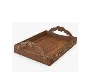 Bandeja de desayuno moderna del proveedor al por mayor, bandeja de servicio de madera impresa personalizada, asas de metal grabadas, mobiliario de acento natural - Product Image 1