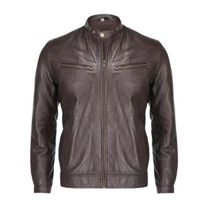 Men's 100% Breathable <b>Genuine</b> <b>Leather</b> <b>Jacket</b> with Front Logo Comfortable Zipper Closure Stand Collar Customizable for Winter - Product Image 3