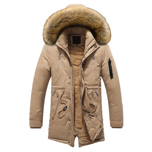 Veste parka d'hiver pour homme en gros, taille plus 6XL, longue, épaisse, col montant, capuche, motif en tissu, logo - Product Image 5