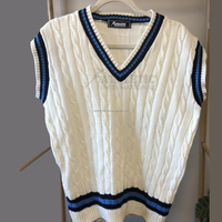 Cardigan tricoté personnalisé à manches longues pour l'hiver, col en V, en laine/viscose, rayé, débardeur de cricket ODM à séchage rapide