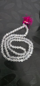 Collier de prière en perles de cristal de quartz clair, 108 perles rondes de 8 mm, avec pompon rose, thème bouddhiste - Product Image 5