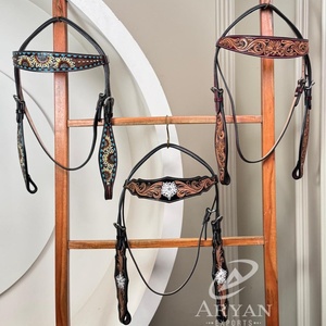 2025 venta al por mayor nueva llegada cabeza occidental de cuero mecanizado a mano con extremos de broca a presión cuero de vaca genuino para montar a caballo - Product Image 1