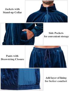 Venta al por mayor logotipo personalizado de 2 piezas con cremallera de cuello redondo chándales de terciopelo de lana pesada para hombre - Product Image 6