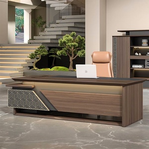 Bureau de direction moderne en bois MDF brun, design personnalisable, usage commercial, table de patron, service OEM ODM, poste de travail de bureau - Product Image 4