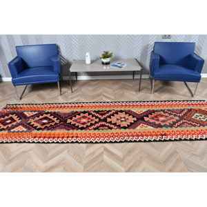 Vintage 2.8x10.3 ft Rug, <b>Runner</b> Turkish Rug, <b>Red</b> Moroccan Wool Rug - Product Image 3