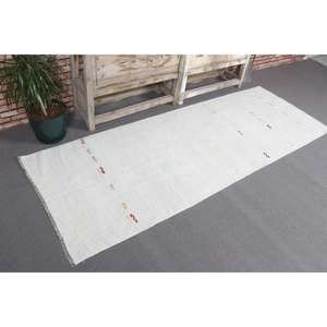 Vintage <b>Runner</b> Rug 2.7x7.5 ft, White <b>Red</b> Check Rug Wool - Product Image 1