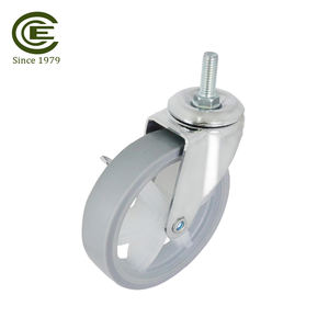 Rueda Giratoria de Acero Gris de 4 Pulgadas con Freno, Vástago Roscado de 3/8, Ruedas Silenciosas y Suaves para Uso en Almacenes y Supermercados - Product Image 6