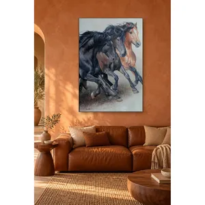 Impression sur toile Fida : Trois chevaux au galop (deux noirs et un brun) - Product Image 3