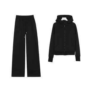 Conjuntos de Yoga Sólidos al por Mayor, 2 Piezas, Sudadera con Capucha y Cremallera y Chaqueta Deportiva para Mujer, 100% Algodón - Product Image 2