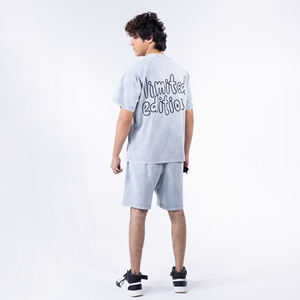 Ensemble t-shirt et short délavés à l'acide de grande taille et respirants de couleur grise fabriqués au Pakistan T-shirt et short délavés à l'acide à faible quantité minimale de commande pour femmes chaudes - Product Image 1