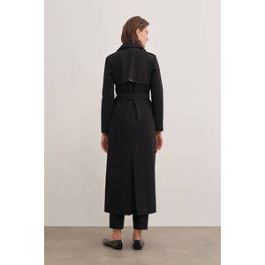 Manteau trench croisé automne-hiver avec ceinture noire et imprimé en coton tricoté - Product Image 4