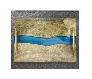 Bandeja de Servicio de Madera de Río con Resina Epoxi de Alta Calidad para Restaurante, Desayuno, Té, Jugos, con Asa de Metal - Product Image 4