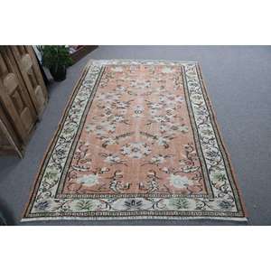 พรมวินเทจขนาด 4.9x7.5 ฟุต พรมตุรกี พรมลายพรางสีส้มขาวทำจากขนสัตว์ - Product Image 1