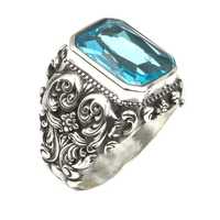 Bague rectangulaire pour homme en argent sterling 925, aquamarine bleue taille émeraude, épaissie, certifiée IGI, bijoux fins pour usage quotidien