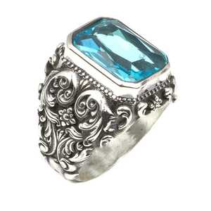 925 Sterling <b>Silver</b> Rectangular Men's <b>Ring</b> Blue Aquamarine <b>Emerald</b> Cut Turquoise IGI Certified Fine Jewelry for Everyday Wear - Product Image 2