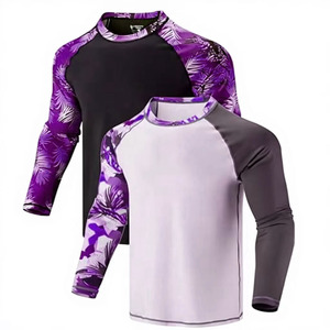 <b>Mens</b> Long Sleeve Rash Guard <b>Shirt</b> Tropical Print Quick Dry Anti UV Polyester <b>Compression</b> Sport Top Custom Logo Sublimation Print - Product Image 5