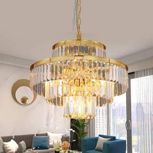 Candelabros y luces de cristal de estilo moderno colgante redondo clásico, candelabro de techo colgante accesorio de iluminación de 4 niveles - Product Image 1