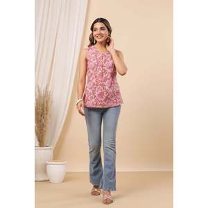 Top sin Mangas de Gasa Rosa Alina para Mujer, Estilo Casual Vintage con Ribete de Encaje, Talla XL - Product Image 3