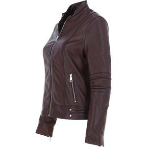 Veste en cuir automne hiver personnalisée pour femmes haut tendance solide col tournant manches longues respirant doublure en Satin teint uni - Product Image 4
