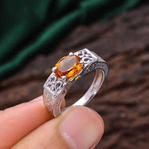 92.5พลอยเงินสเตอร์ลิงวงแหวนรูปไข่สีเหลืองซิทรีนธรรมชาติ5.6กรัมสำหรับงานเลี้ยงวันเกิด - Product Image 4