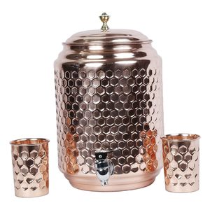 Distributeur de stockage d'eau en métal de cuivre pur de conception de nid d'abeille avec le support noir et le pot d'eau de finition brillante - Product Image 2