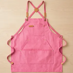 Delantal de Cocina Rosa Resistente y Reutilizable con Cintura Ajustable y Bolsillos para Artículos de Limpieza, Uso Diario, Estilo Clásico, Tejido de Algodón - Product Image 1