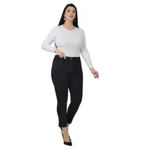 Pantalones vaqueros ajustados de cintura alta OEM con logotipo personalizado para mujer, pantalones vaqueros de tubo para mujer, pantalones vaqueros transpirables de talla grande