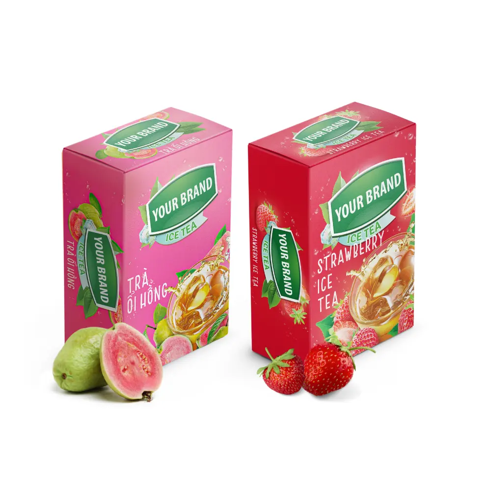 Prezzo di fabbrica all'ingrosso rosa Guava Ice Tea vari gusti succo di fragola istantaneo in polvere 15g per bustina di tè confezione