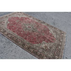 Classic <b>Red</b> Beige <b>Wool</b> Medium Pile Patchwork Rug 5.9 X 9.3 ft Kilim Style Large Area Turkish Rectangle Eco Friendly Latex - Product Image 2