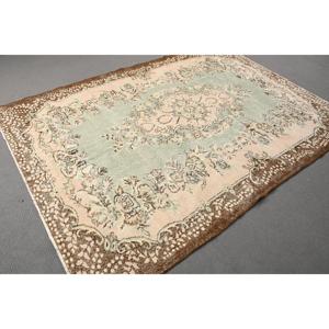 พรมขนาด 6x8.3 ฟุต, พรมวินเทจตุรกี, พรมขนสัตว์ลายดอกไม้สีน้ำตาล - Product Image 3