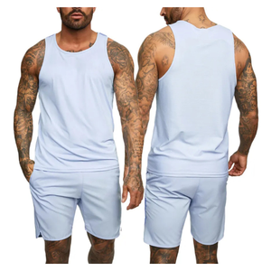 ขายส่งผู้ชายที่กําหนดเองคุณภาพสูงที่กําหนดเอง 2 ชิ้นชุดเสื้อยืดพิมพ์และชุดสั้นสําหรับผู้ชายคู่ชุดผู้ชายผ้าฝ้ายเสื้อยืด - Product Image 1