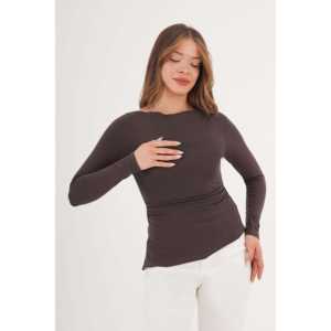 Blusa Marrón de Manga Larga para Mujer con Abertura Lateral (Venta al Por Mayor) - Product Image 3
